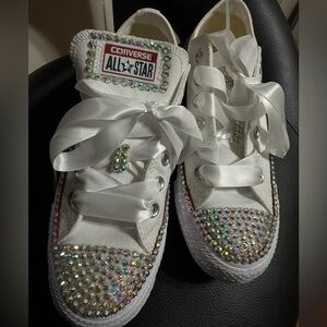 Converse White Rhinestone Sneakers
